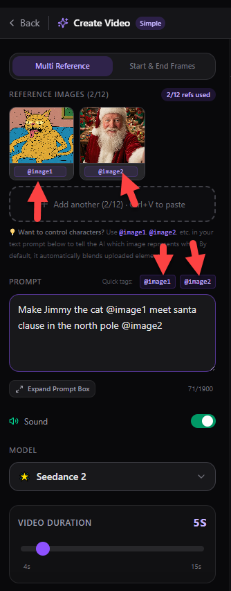 Multi-reference prompting in Seedance 2.0 — using image tags in A.I. Creator U
